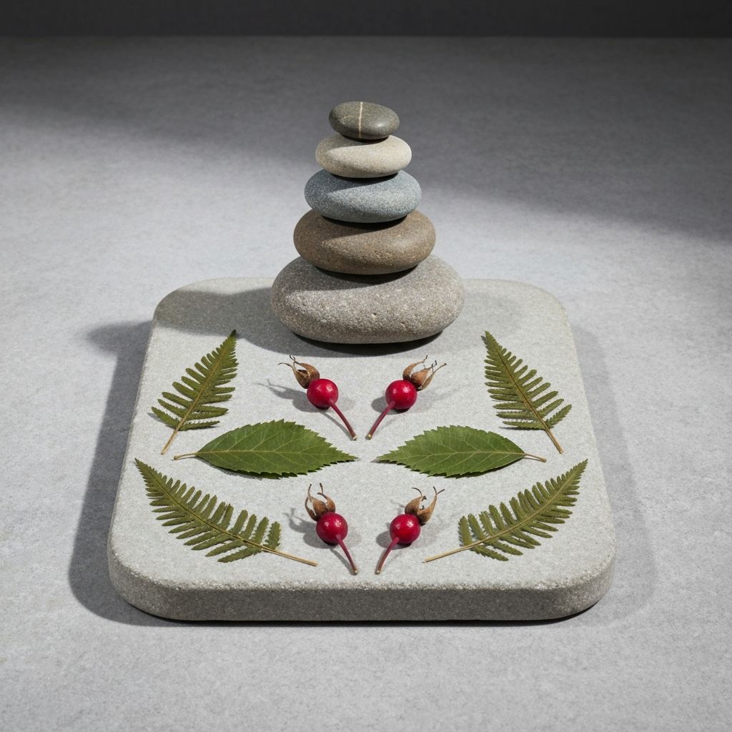 A balanced arrangement of natural objects representing harmony