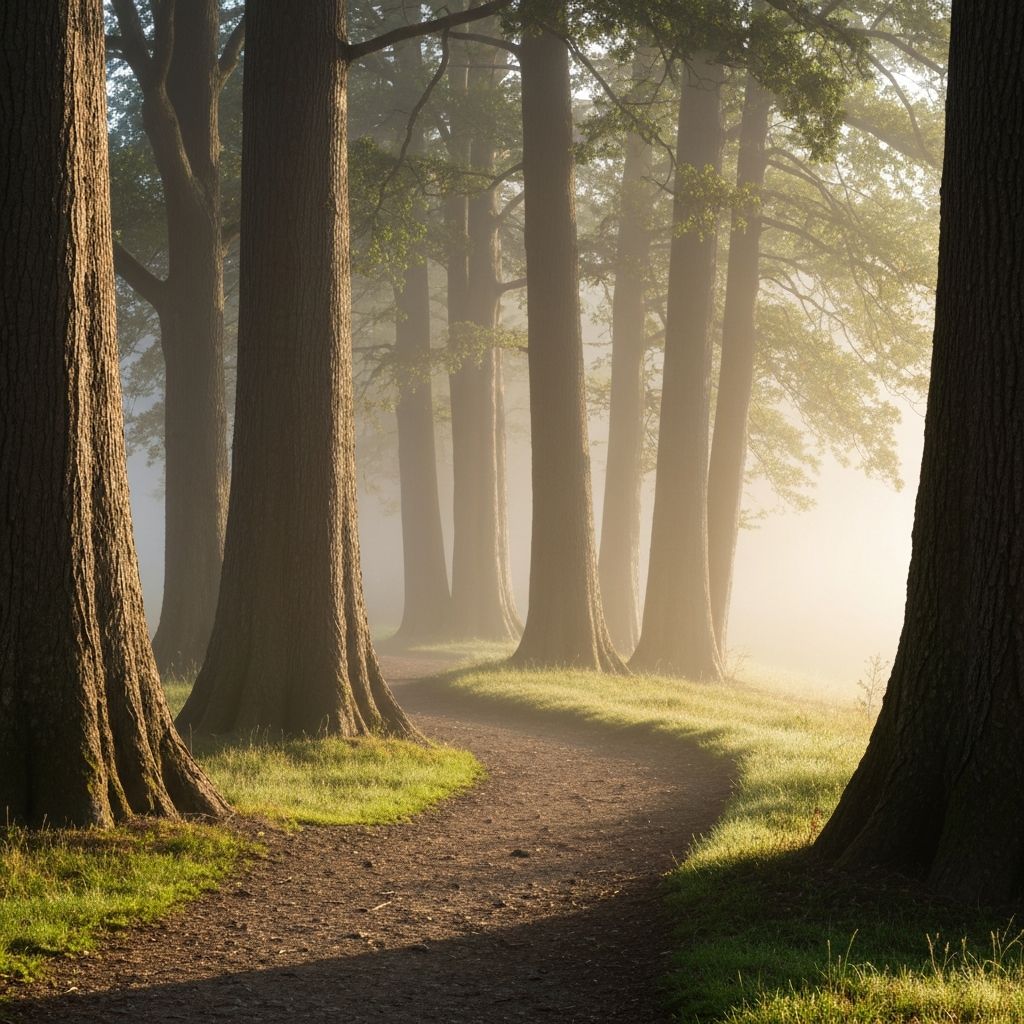 A winding path through a misty forest, representing the non-linear nature of progress